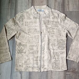Chico's Beige and Olive Patterned Jacket (Size M) (CHICO'S Size 2)
